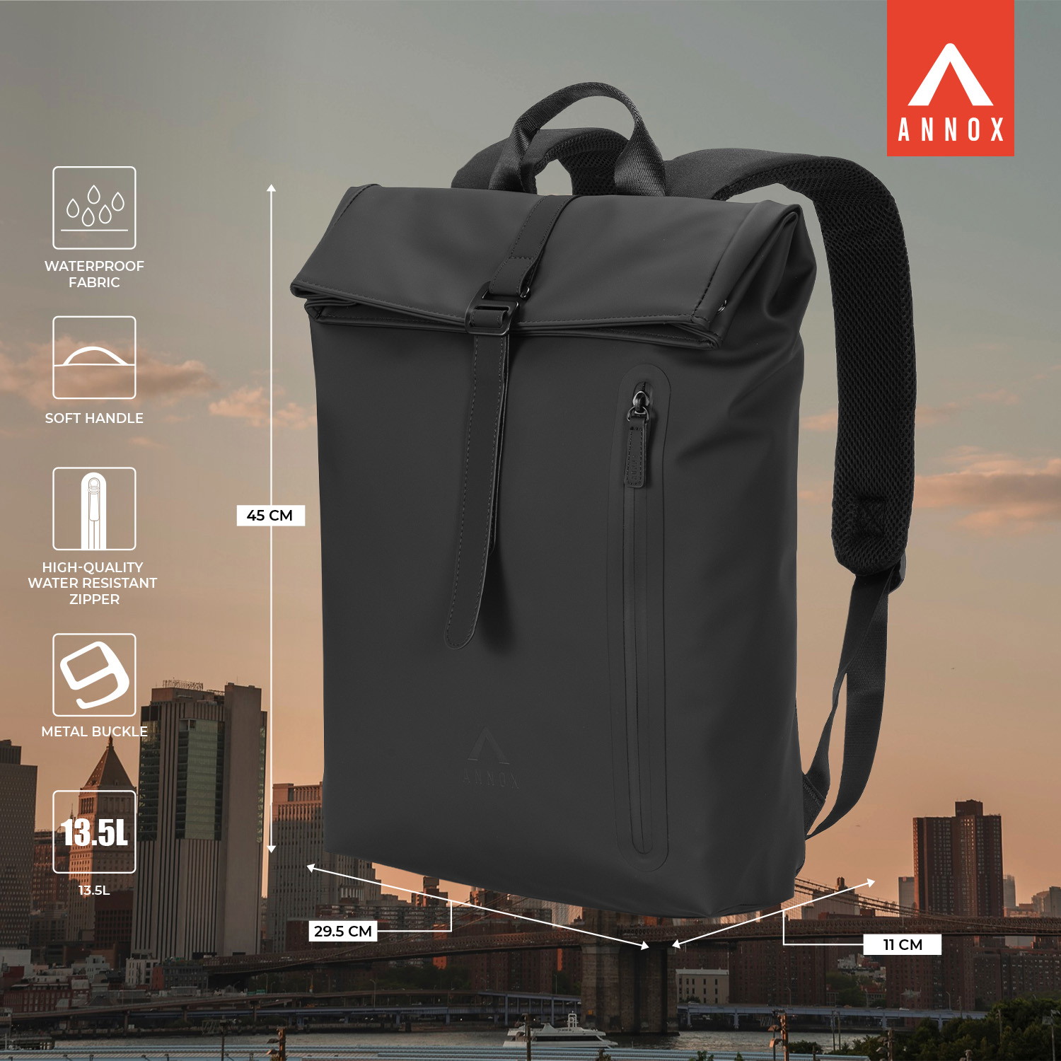 Annox Casual Laptop-Rucksack 15.6” – Wasserabweisendes PU