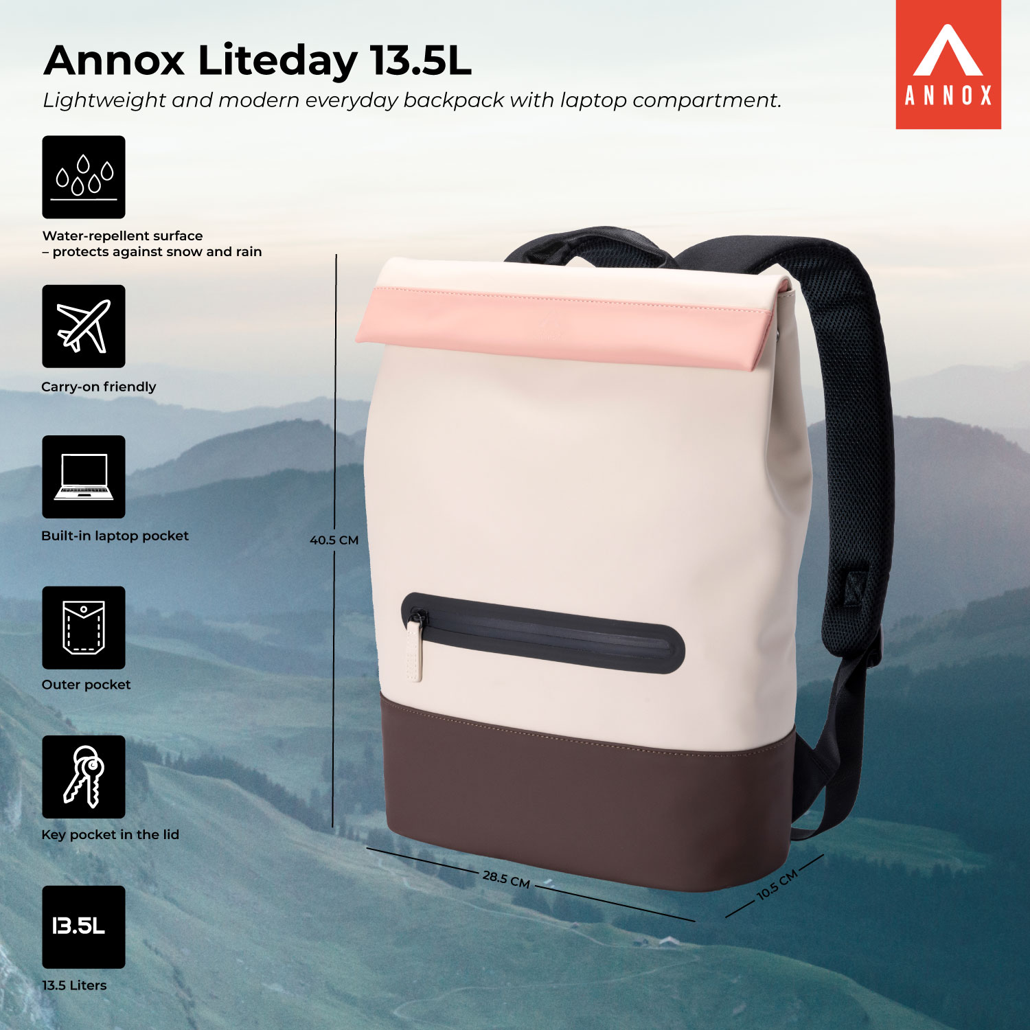 Annox Liteday 13.5L – Leichter und moderner Alltag Rucksack mit Laptopfach