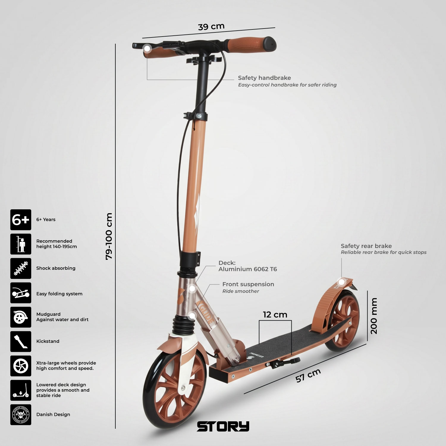 Story GlideX Elite Klappbarer Cityroller – Federung und Handbremse
