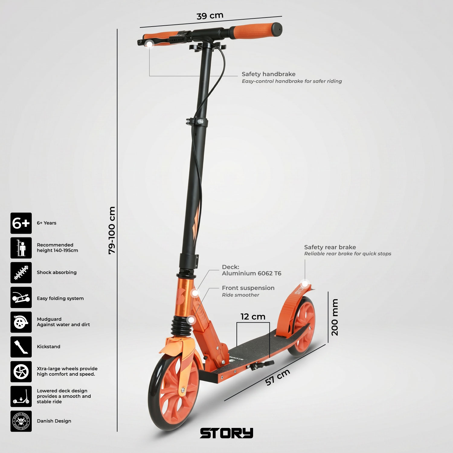 Story GlideX Elite Klappbarer Cityroller – Federung und Handbremse